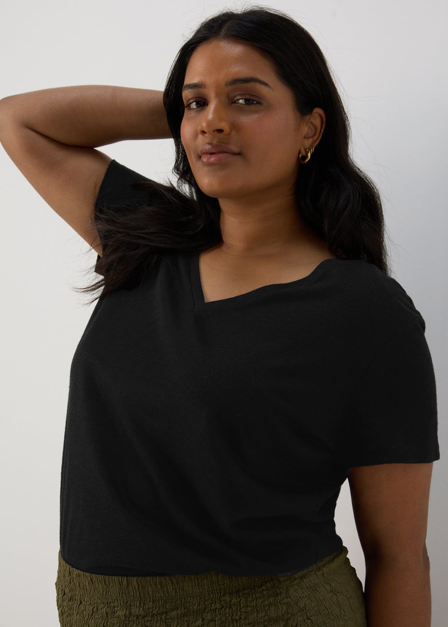 Black Plain V Neck T-Shirt