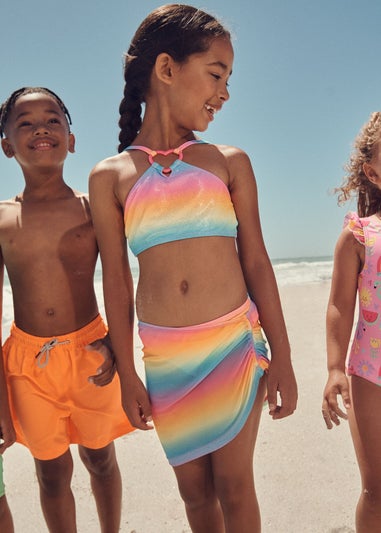 Girls Multicolour Glitter Ombre 3 Piece Swimsuit (6-13yrs)
