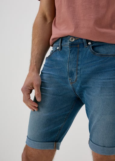 Mid Wash Stretch Denim Shorts
