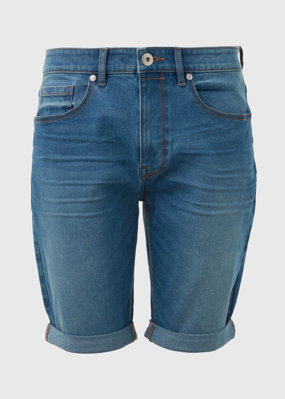 Mid Wash Stretch Denim Shorts