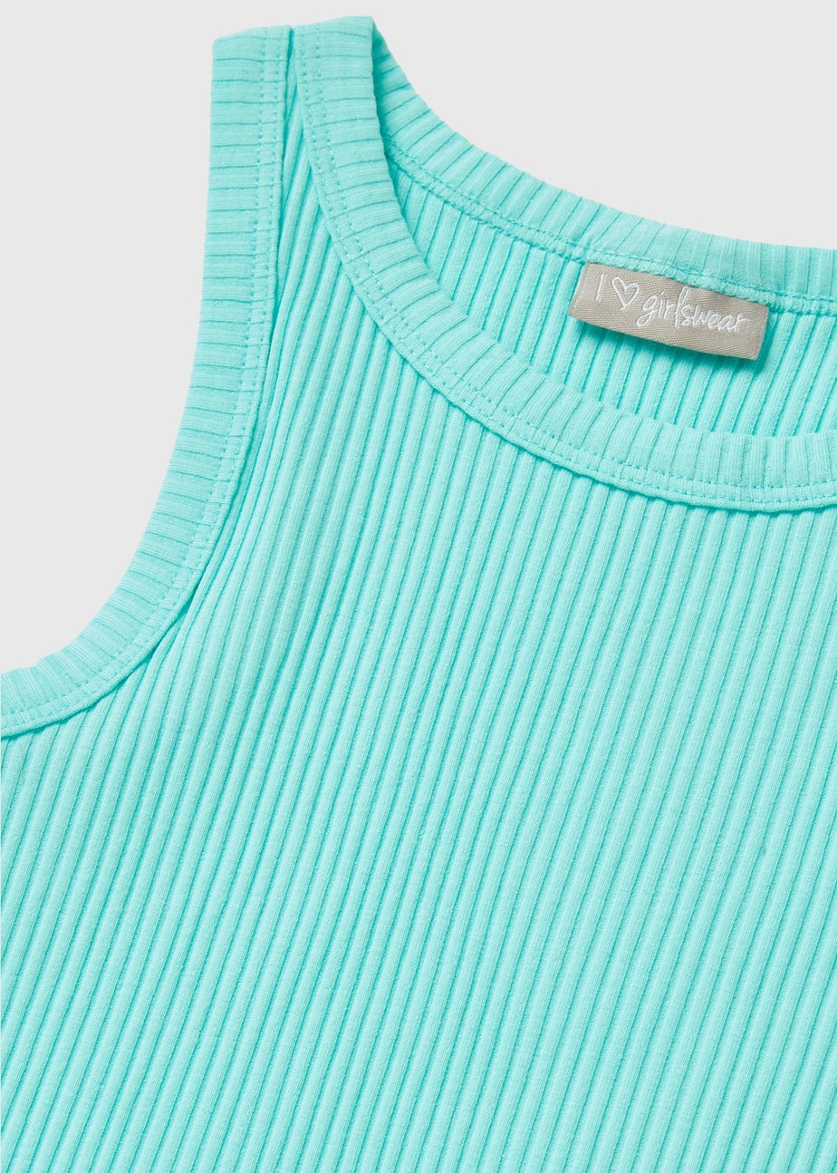Girls Aqua Ribbed Vest (7-15yrs)