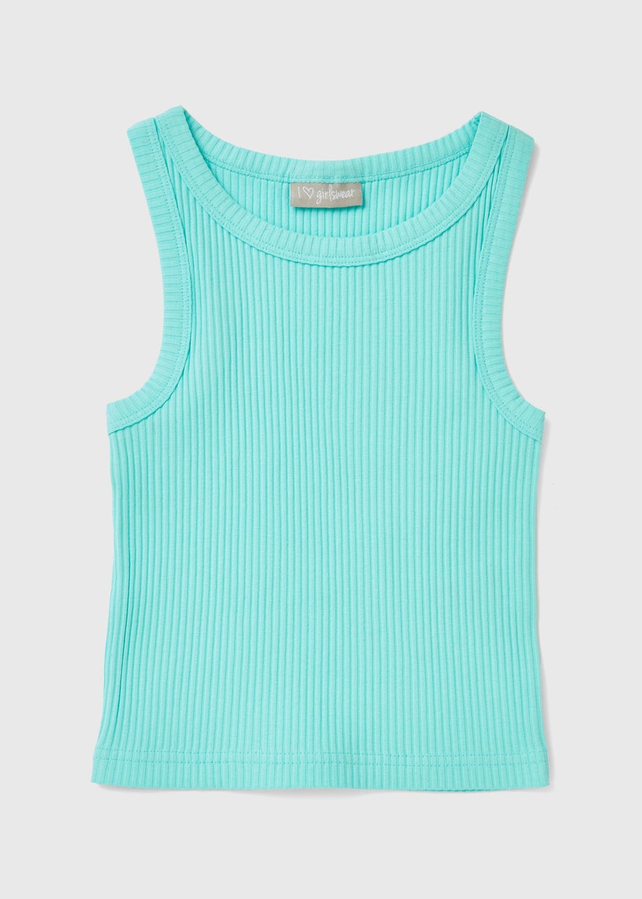 Girls Aqua Ribbed Vest (7-15yrs)