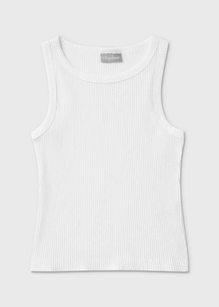 Girls White Ribbed Vest (7-15yrs)