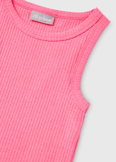 Girls Neon Pink Ribbed Vest (7-15yrs)