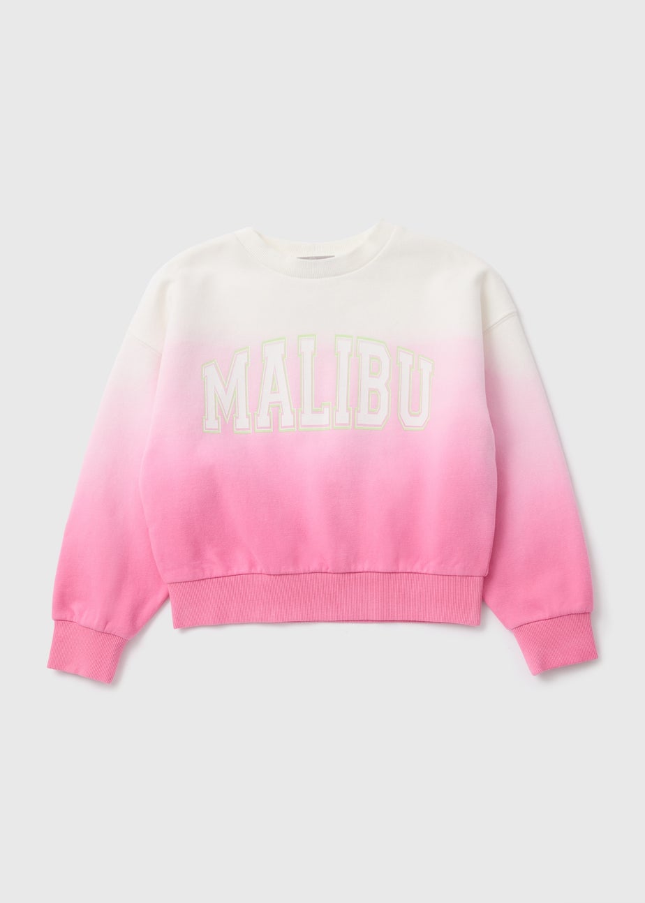 Girls Pink Ombre Malibu Slogan Sweatshirt (7-15yrs)