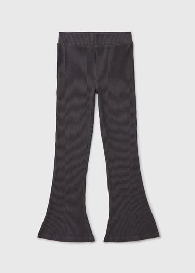 Girls Charcoal Ribbed Flare Trousers (7-15yrs)