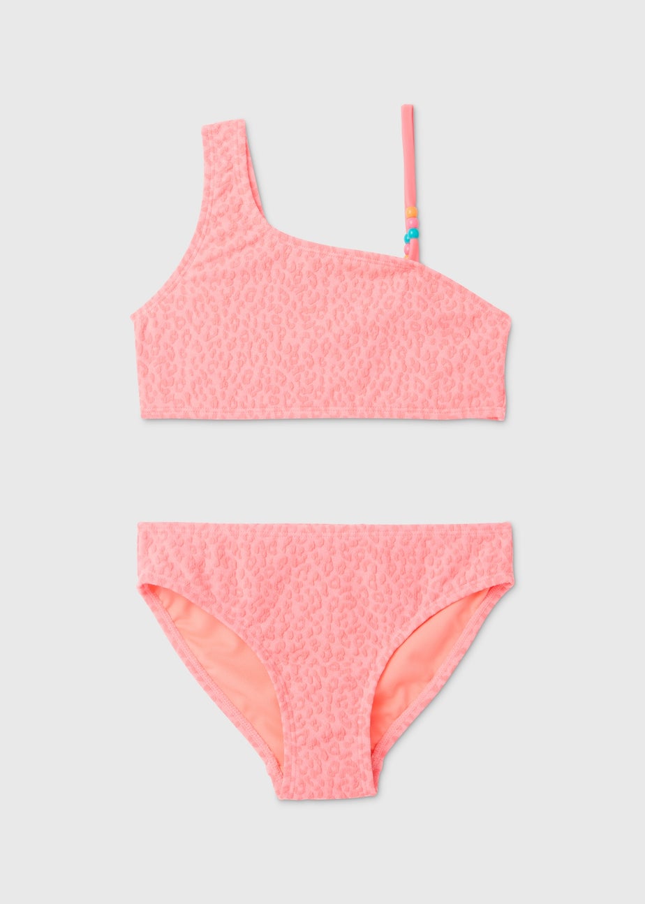 Girls Pink Leopard Print Jacquard Bikini Set (6-15yrs)