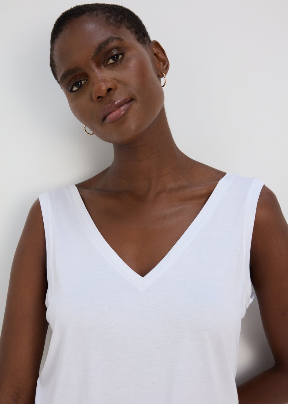 White V Neck Plain Vest