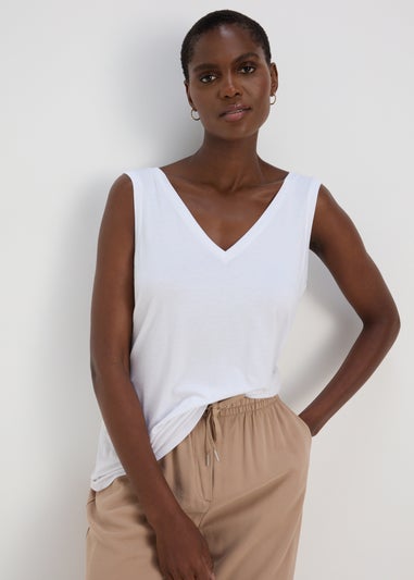 White V Neck Plain Vest