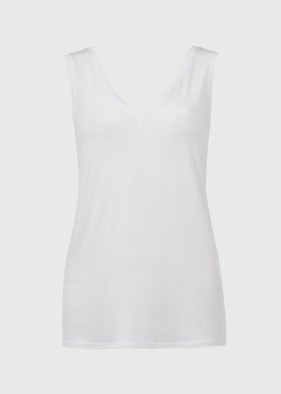 White V Neck Plain Vest