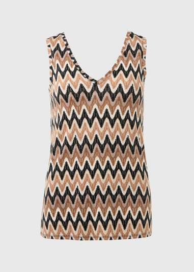 Beige Zig Zag Print Co Ord Vest