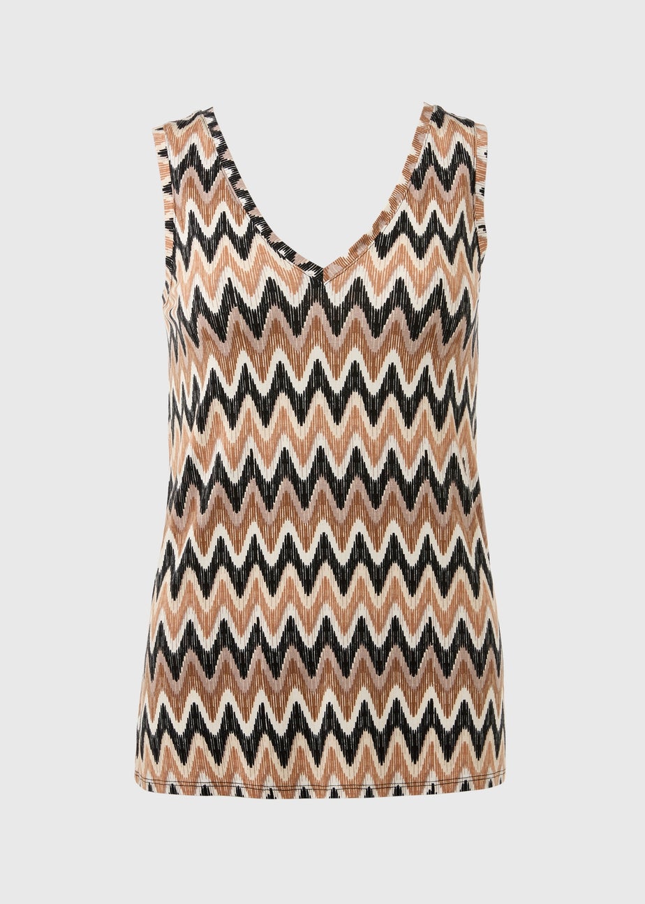 Beige Zig Zag Print Co Ord Vest
