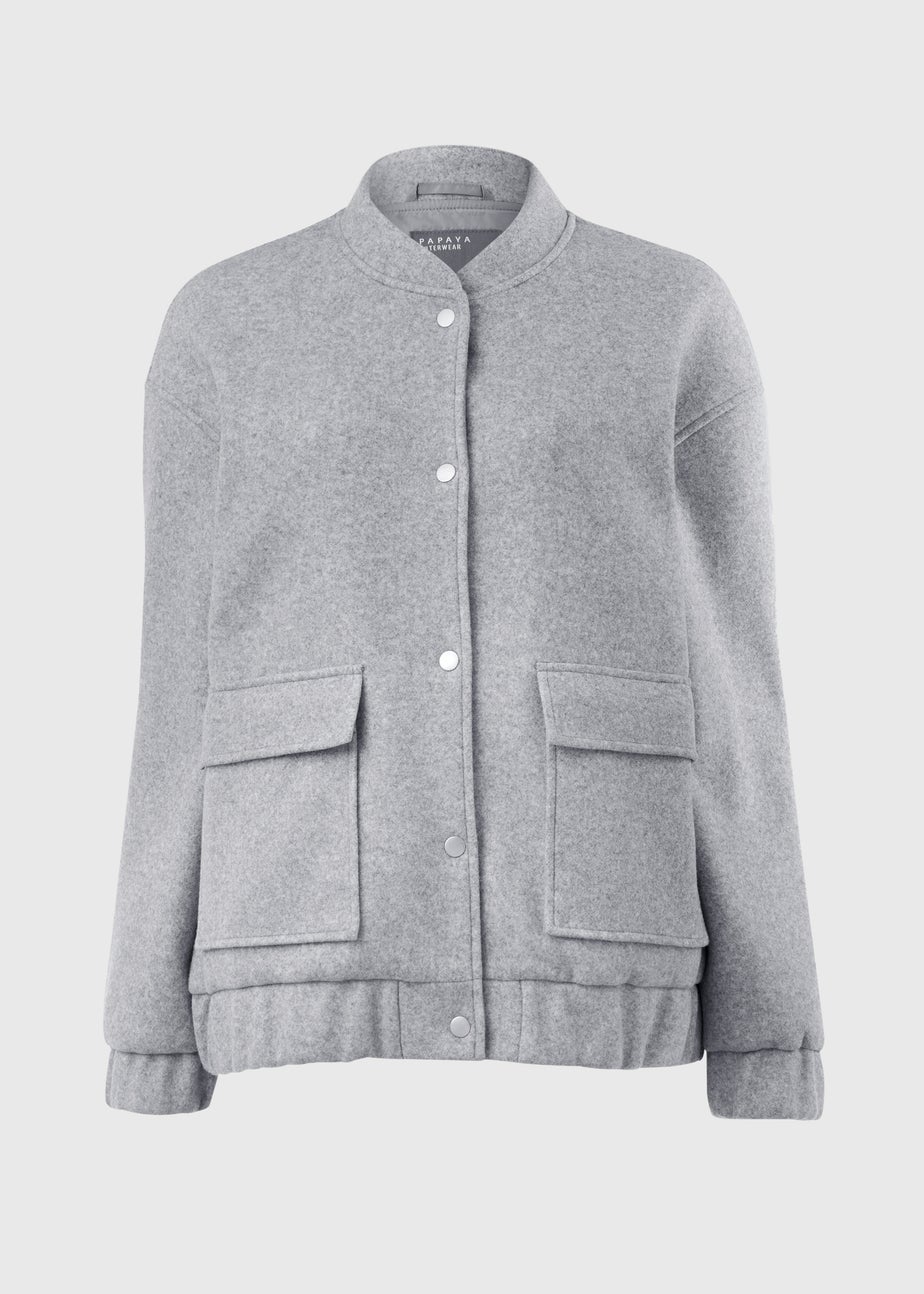 Grey Wool Touch Bomber Jacket
