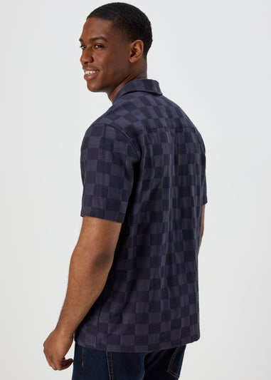 Blue Checkboard Texture Short Sleeve Shirt