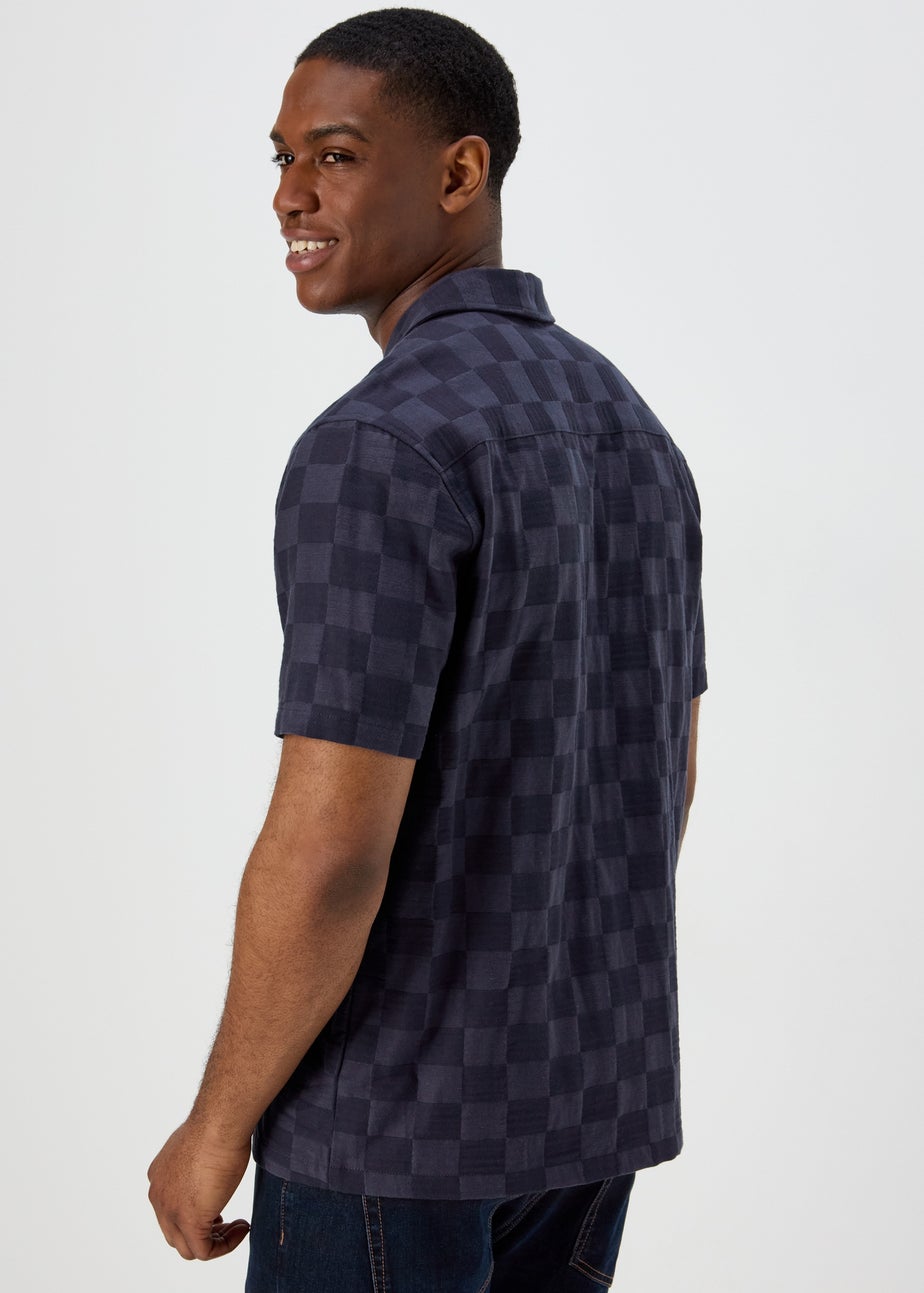 Blue Checkboard Texture Short Sleeve Shirt