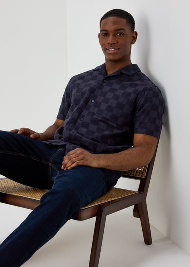 Blue Checkboard Texture Short Sleeve Shirt