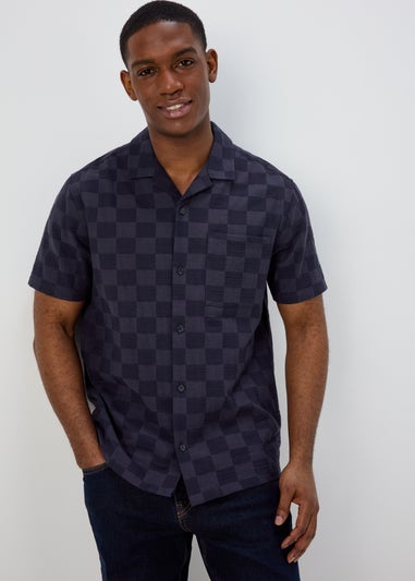 Blue Checkboard Texture Short Sleeve Shirt