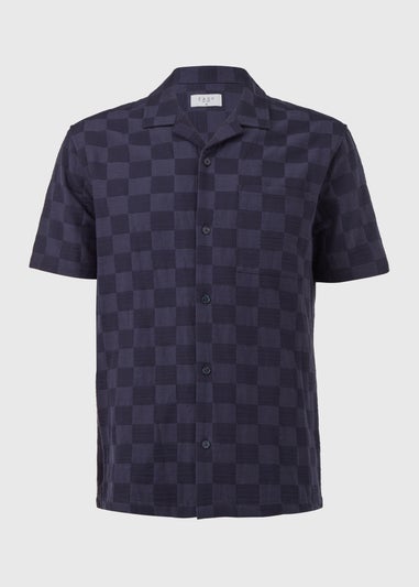 Blue Checkboard Texture Short Sleeve Shirt
