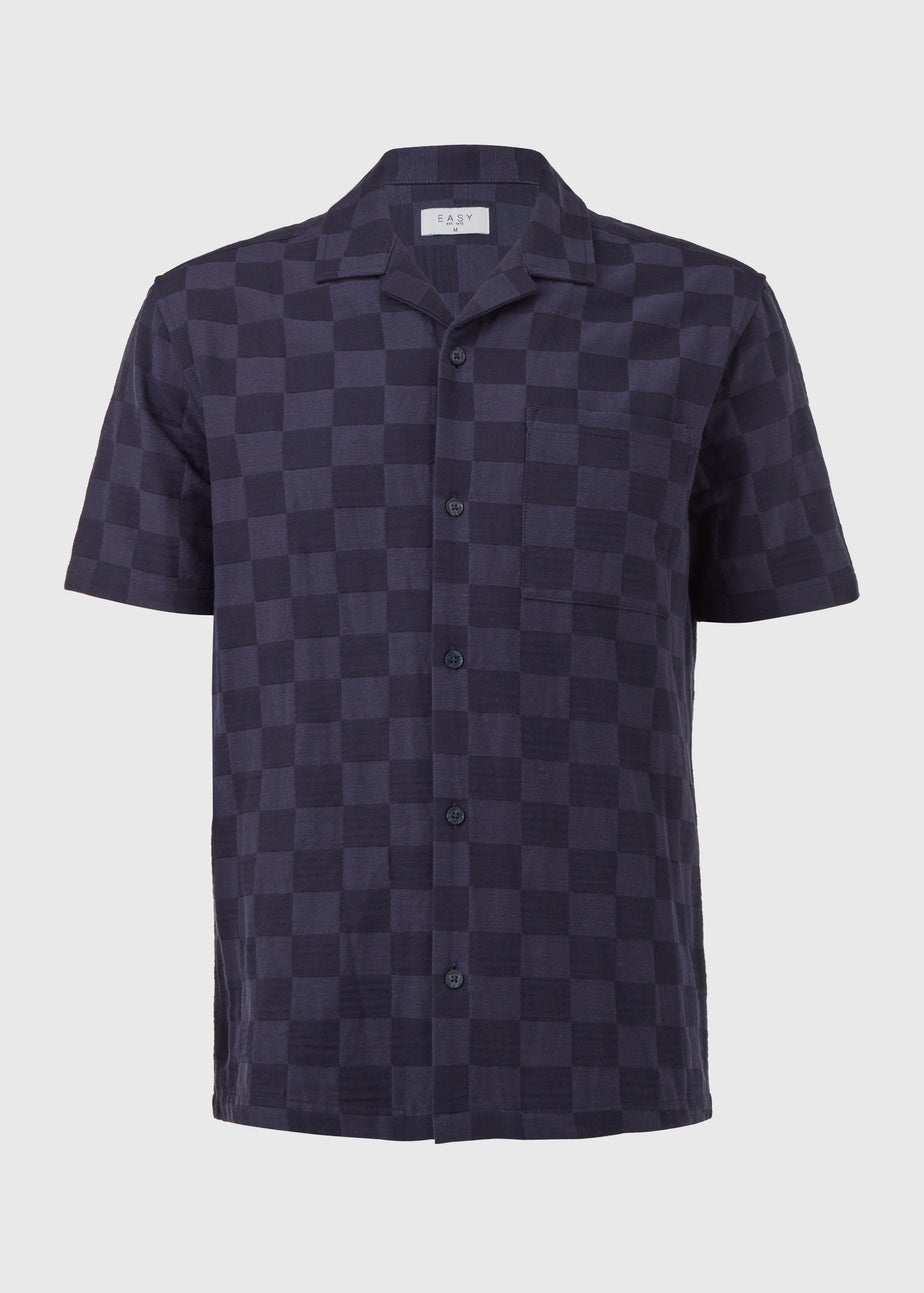 Blue Checkboard Texture Short Sleeve Shirt