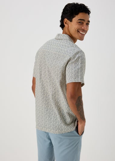 Ecru Geo Print Textured Shirt