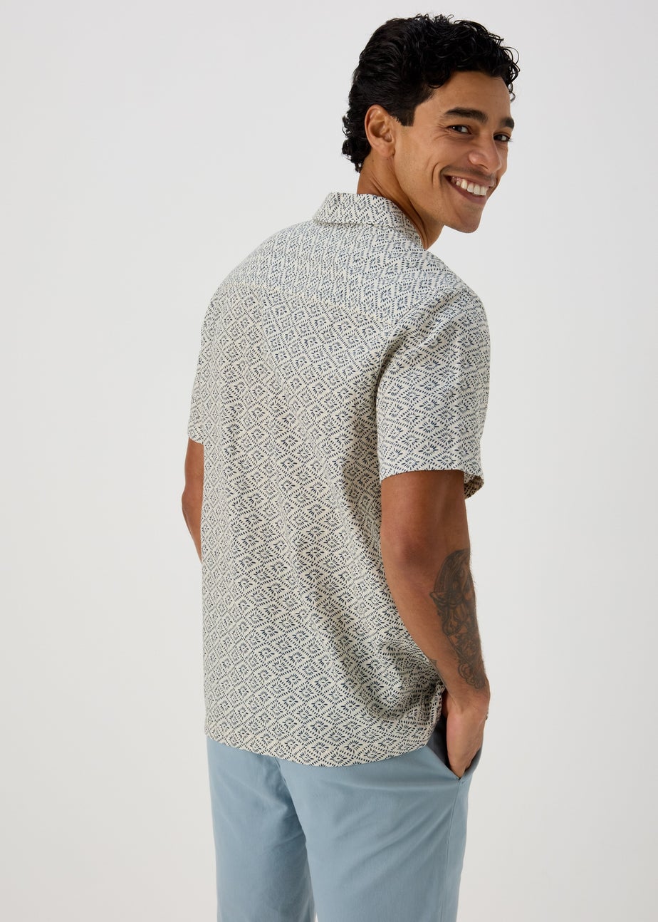 Ecru Geo Print Textured Shirt