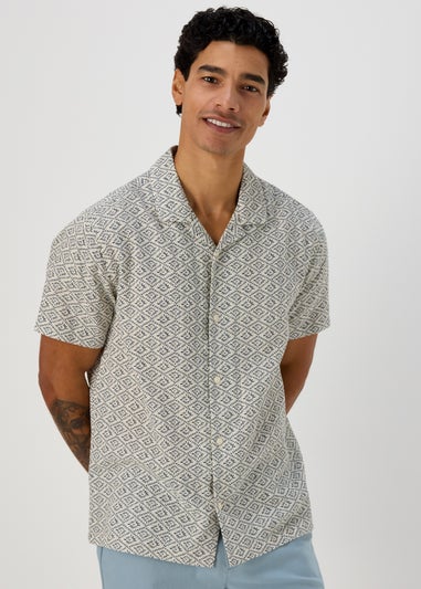 Ecru Geo Print Textured Shirt