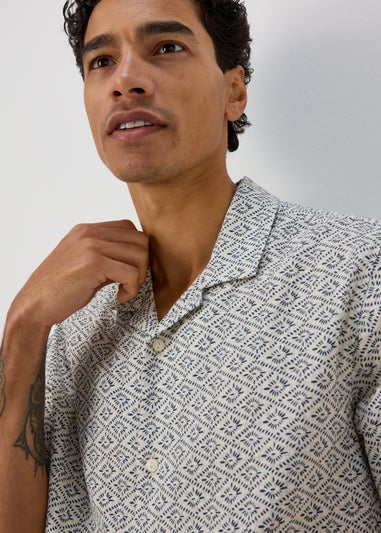 Ecru Geo Print Textured Shirt
