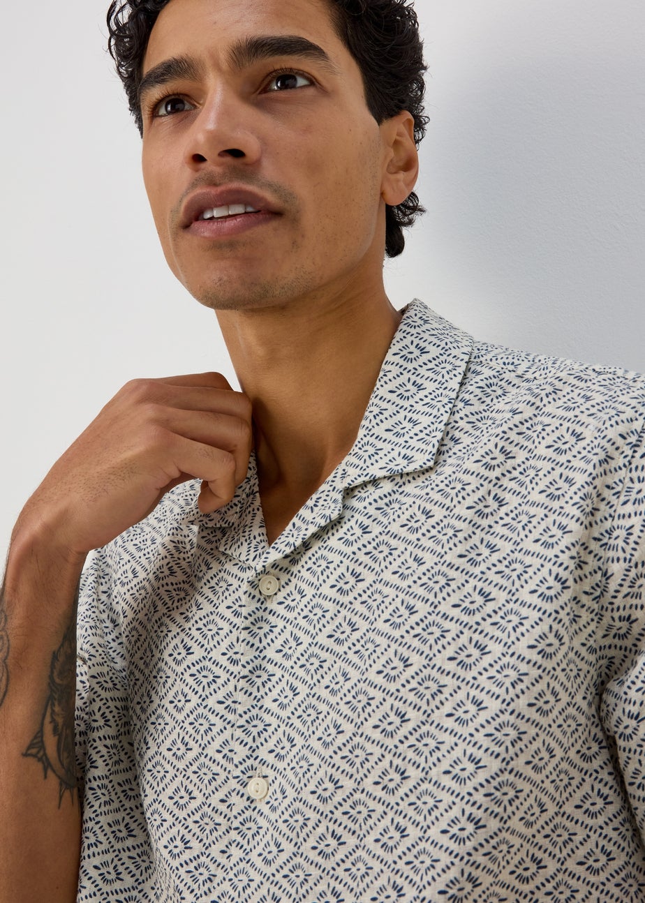 Ecru Geo Print Textured Shirt