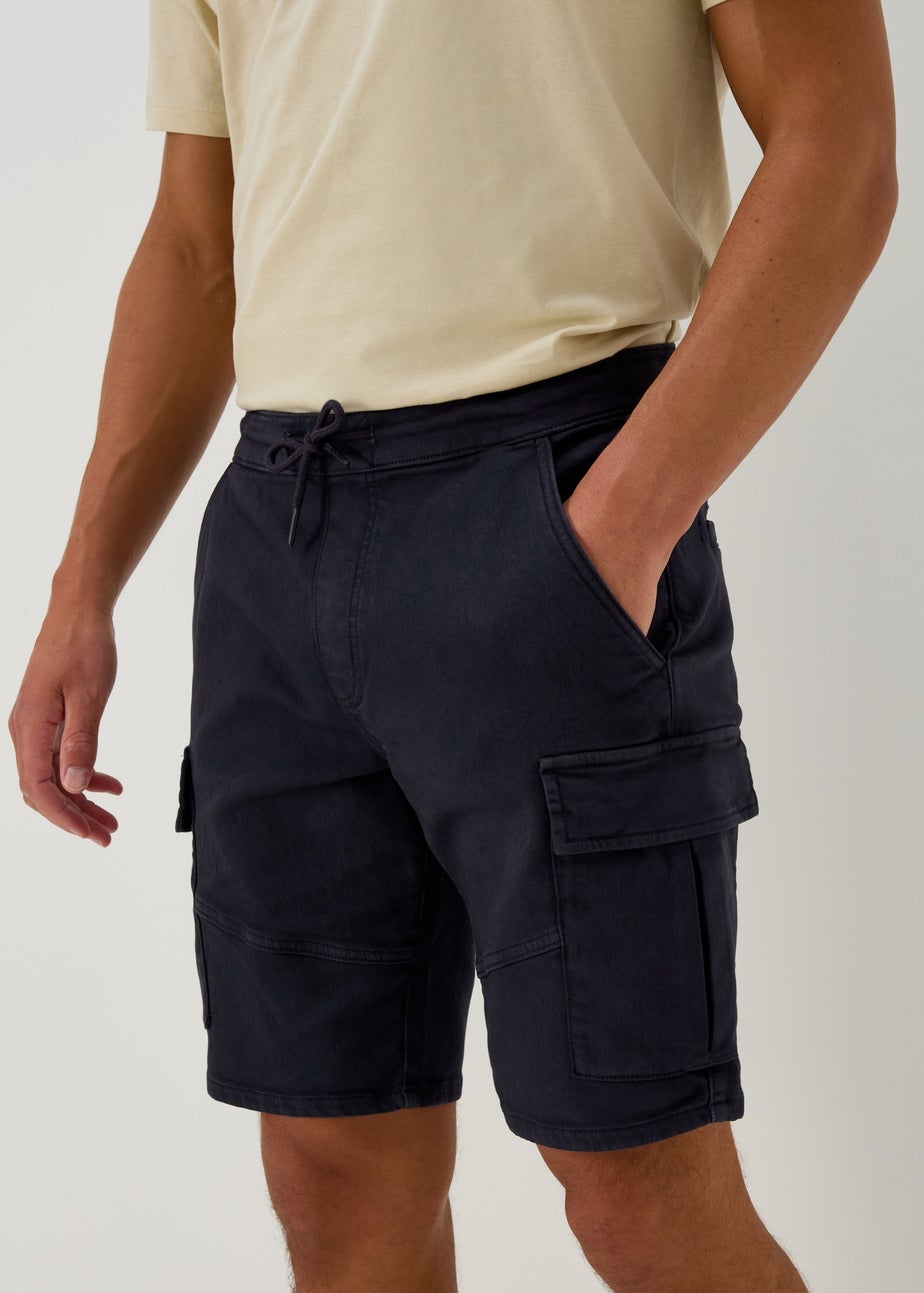 Navy Knitted Cargo Shorts