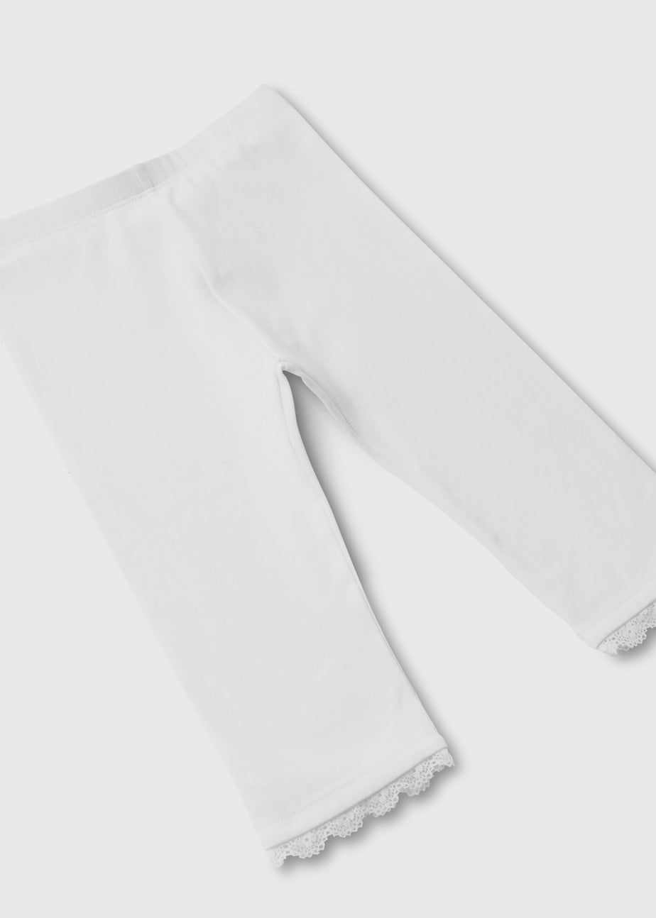 Girls White Lace Trim Leggings (1-7yrs)