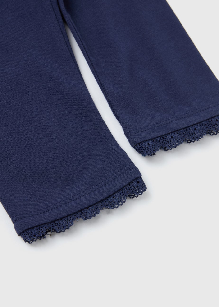Girls Navy Lace Trims Leggings (1-7yrs)
