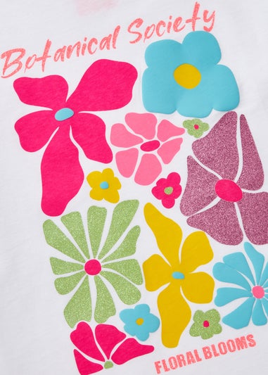 Girls White "Botanical Society" Slogan Flower T-Shirt (7-13yrs)