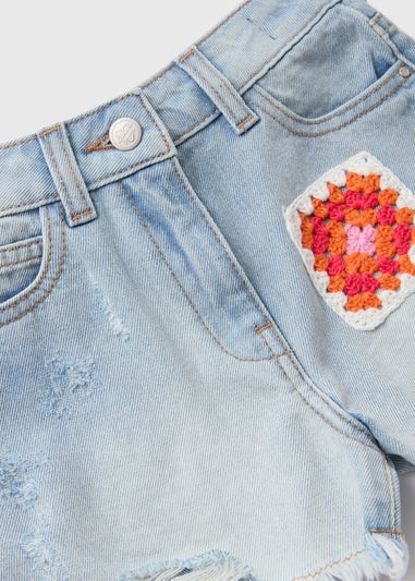 Girls Denim Crochet Patch Shorts (7-13yrs)