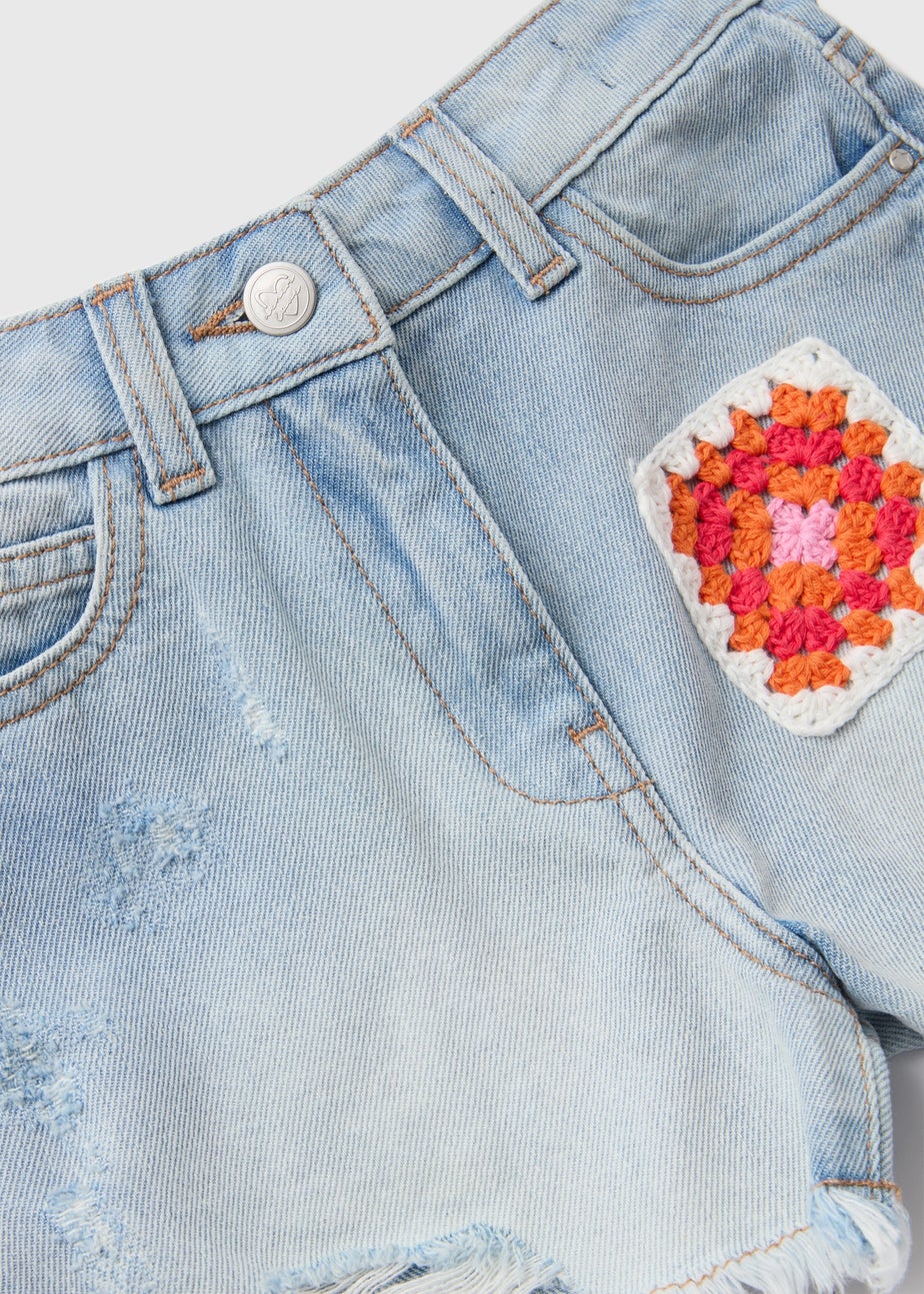 Girls Denim Crochet Patch Shorts (7-13yrs)