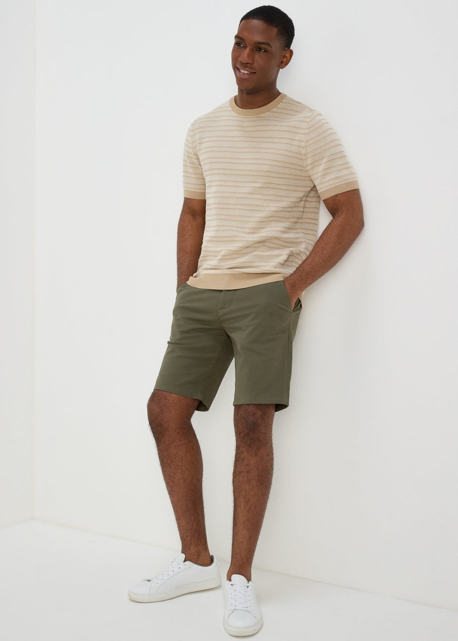 Khaki Straight Fit Chino Shorts