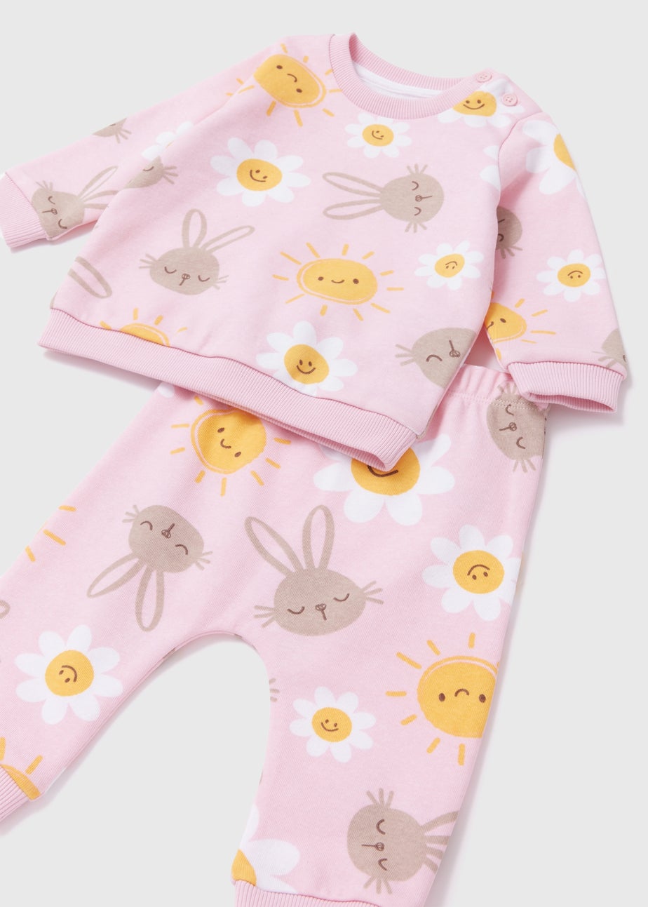 Girls Pink Daisy Sweatshirt & Joggers Set (Newborn-23mths)