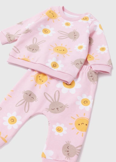 Girls Pink Daisy Sweatshirt & Joggers Set (Newborn-23mths)