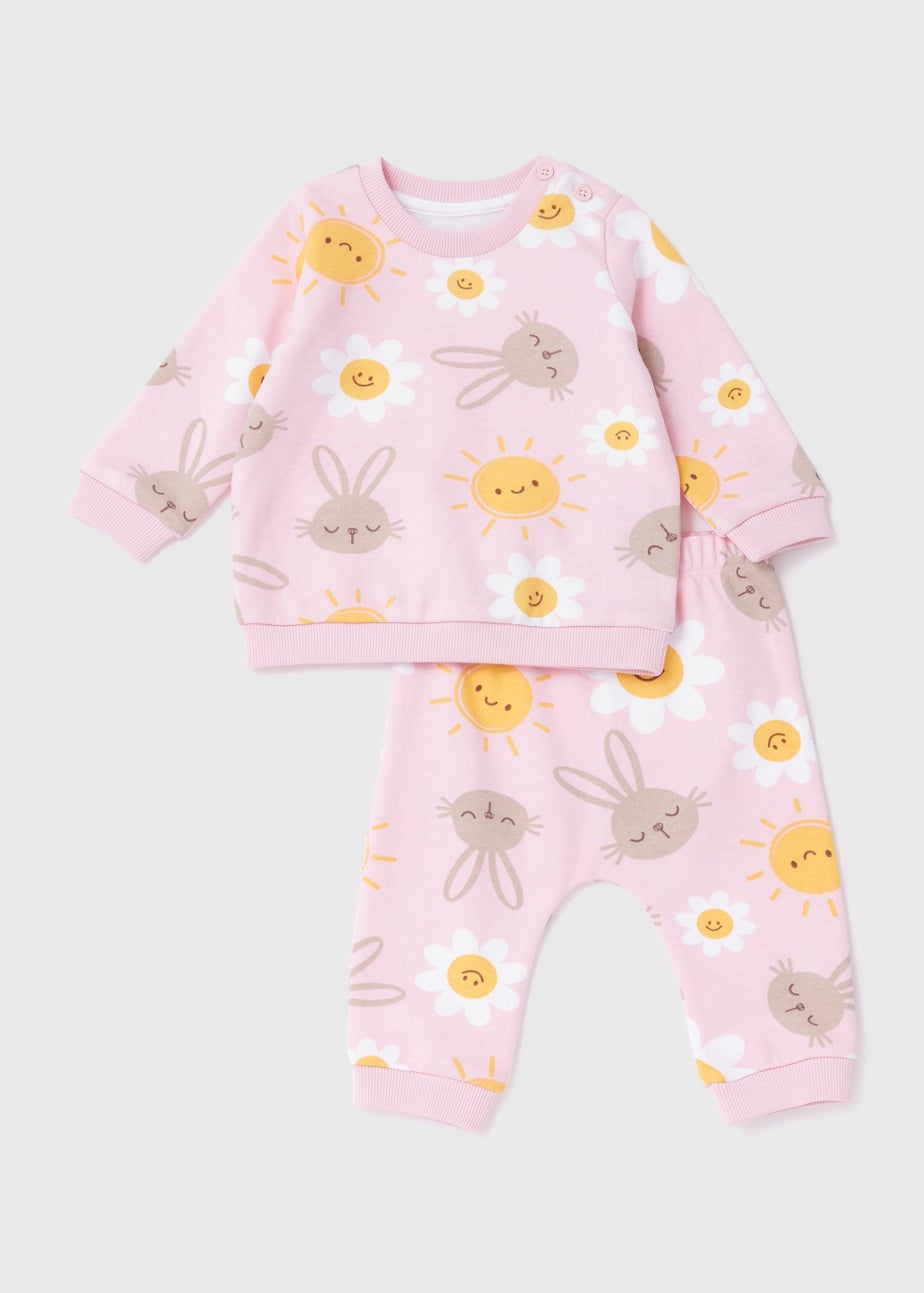 Girls Pink Daisy Sweatshirt & Joggers Set (Newborn-23mths)