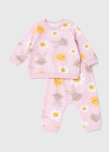Girls Pink Daisy Sweatshirt & Joggers Set (Newborn-23mths)