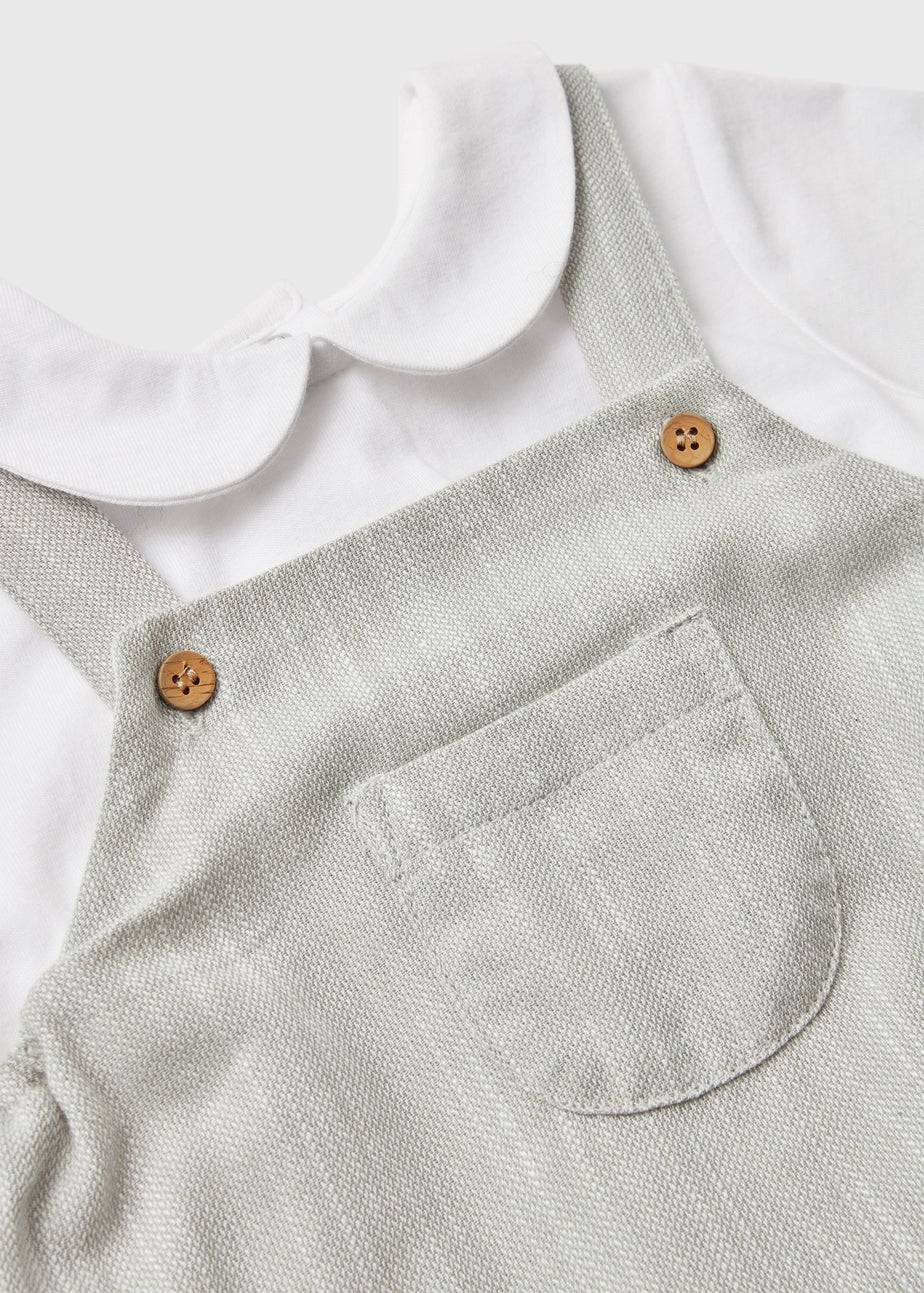 Baby Grey Smart Collar Dungaree Set (Newborn-23mths)
