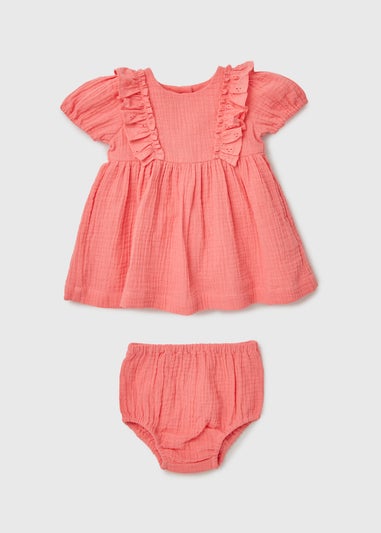 Girls Pink Schifley Dress & Knickers Set (Newborn-23mths)