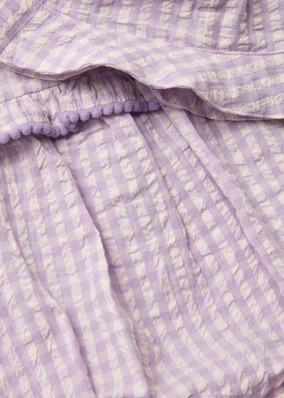 Girls Lilac Crinkle Gingham Romper & Hat (Newborn-18mth)