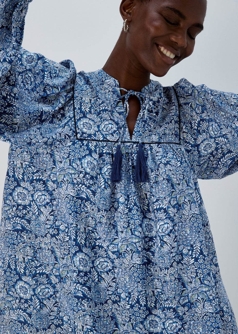 Blue Floral Airflow Boho Mini Dress