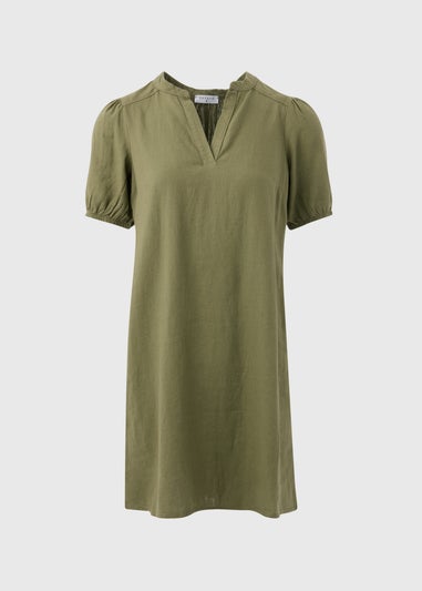 Khaki Solid Basic Linen Mini Dress