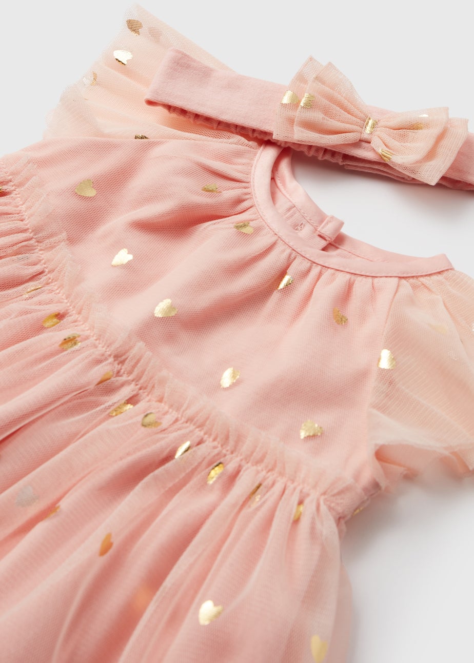 Girls Pink Chiffon Occasion Dress And Headband Set (Newborn-18mths)