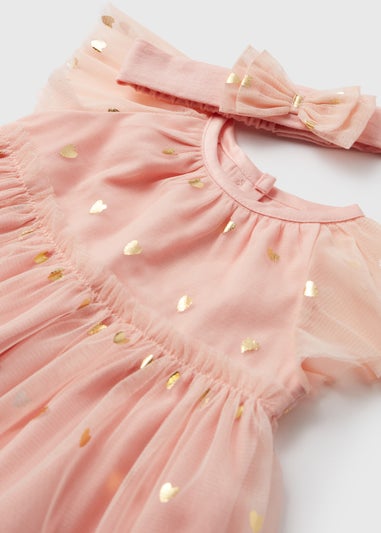Girls Pink Chiffon Occasion Dress And Headband Set (Newborn-18mths)