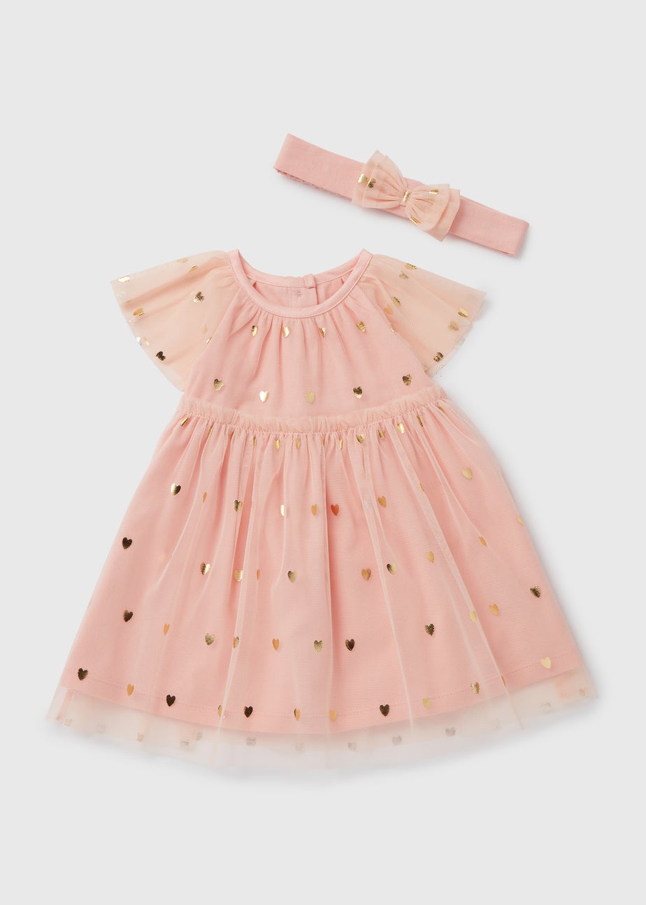 Girls Pink Chiffon Occasion Dress And Headband Set (Newborn-18mths)