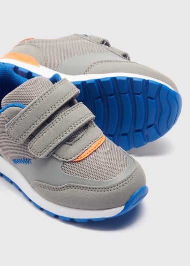 Boys Grey Double Strap Retro Trainers (Younger 4-12)