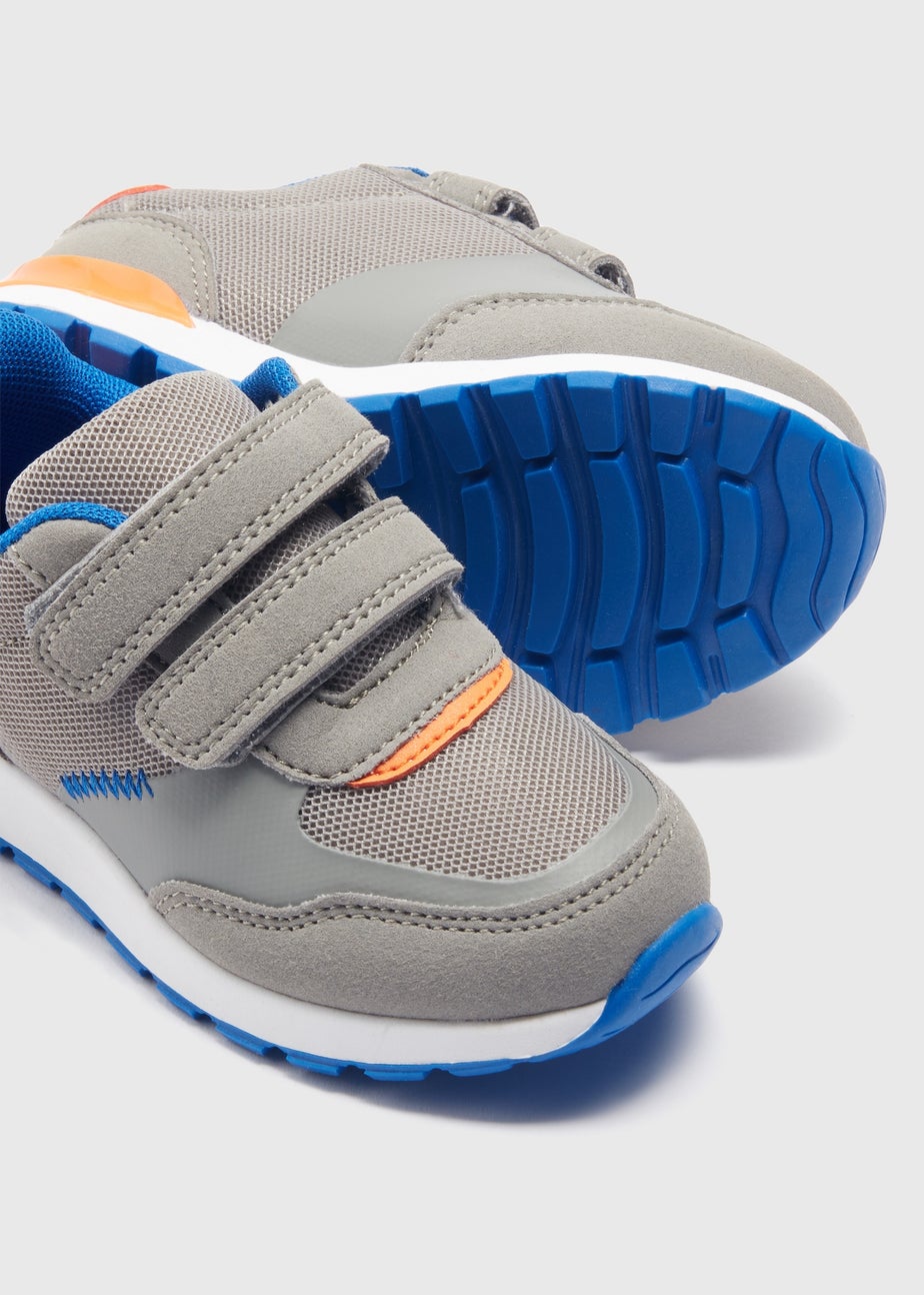 Boys Grey Double Strap Retro Trainers (Younger 4-12)