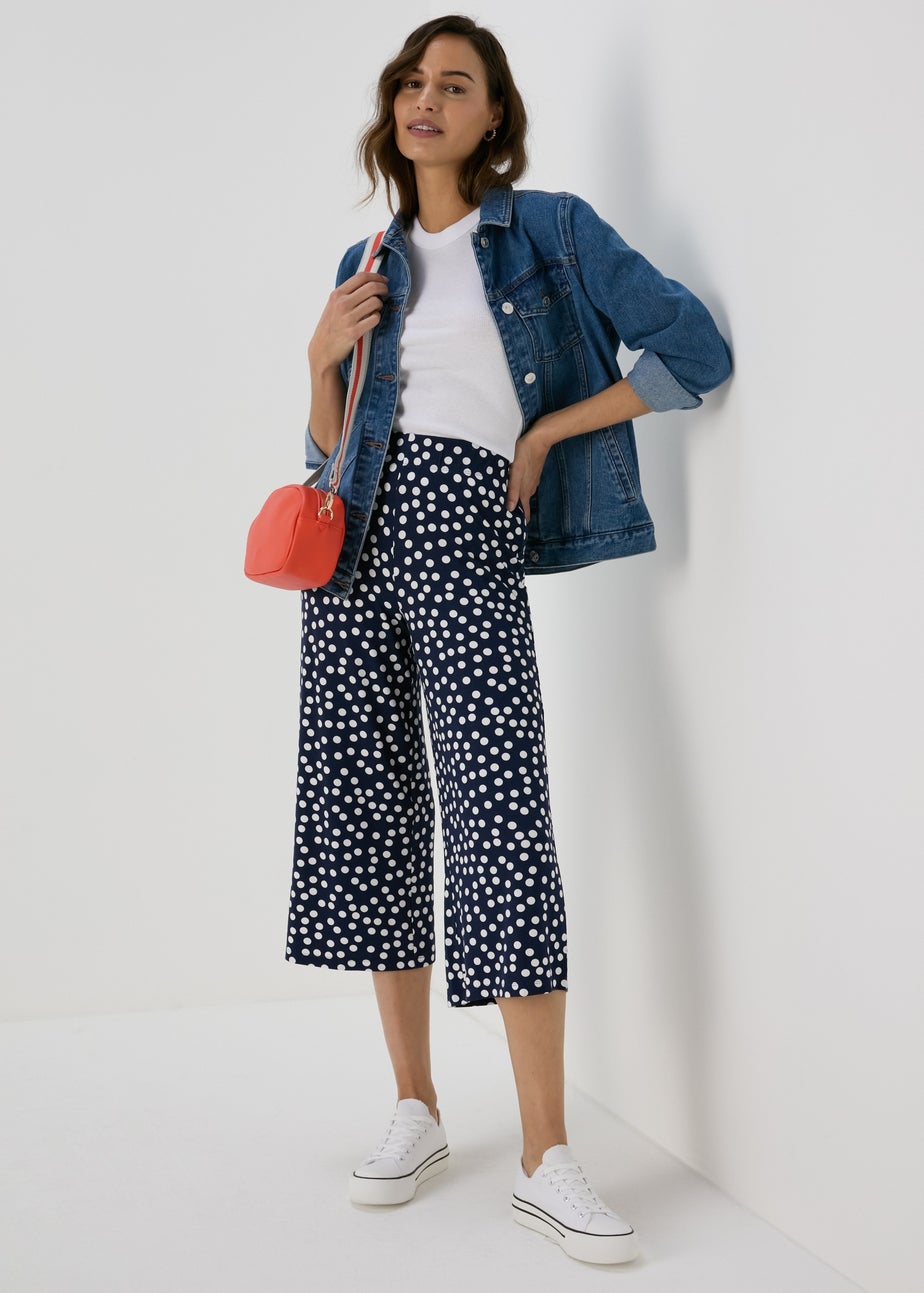 Navy Co Ord Spot Print Wide Leg Trousers